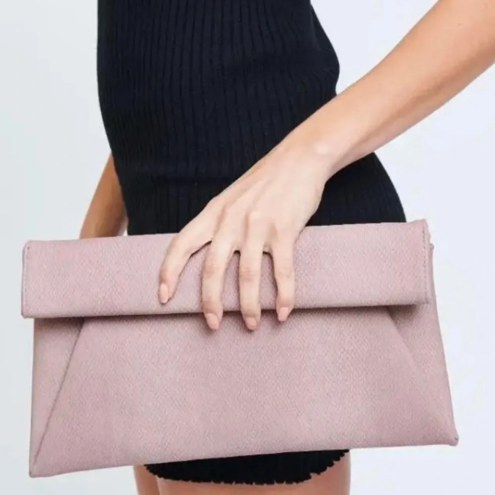Elegant Blush Pink Clutch with Gold Chain